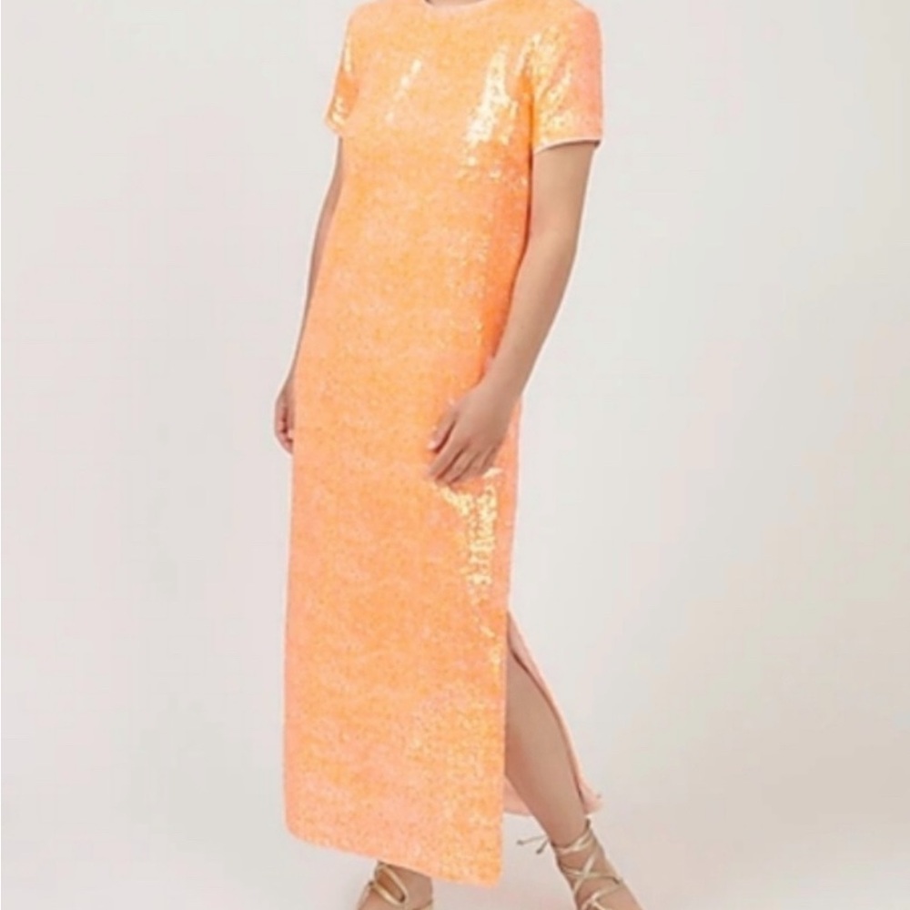 J. Crew Orange Sequin Shell long dress - Picture 2 of 13